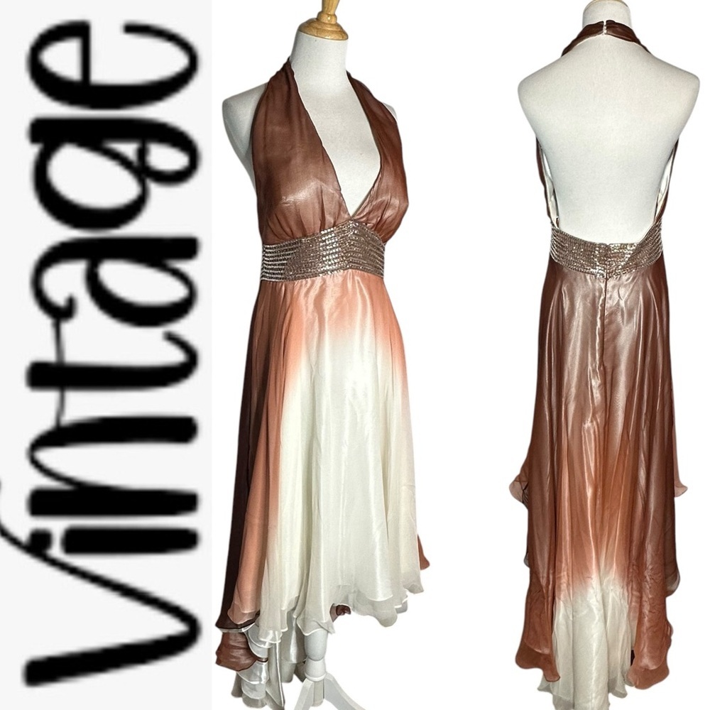 Vintage 80’s/90’s NWT Fashion 1001 Silk Hand Beaded Gown/Prom Halter Dress 12